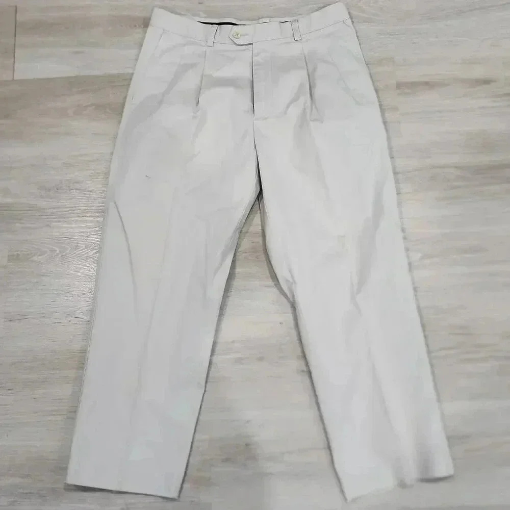 J. Crew Men's Classic Fit Pleated Trousers Casual Pants Beige Size 34x30